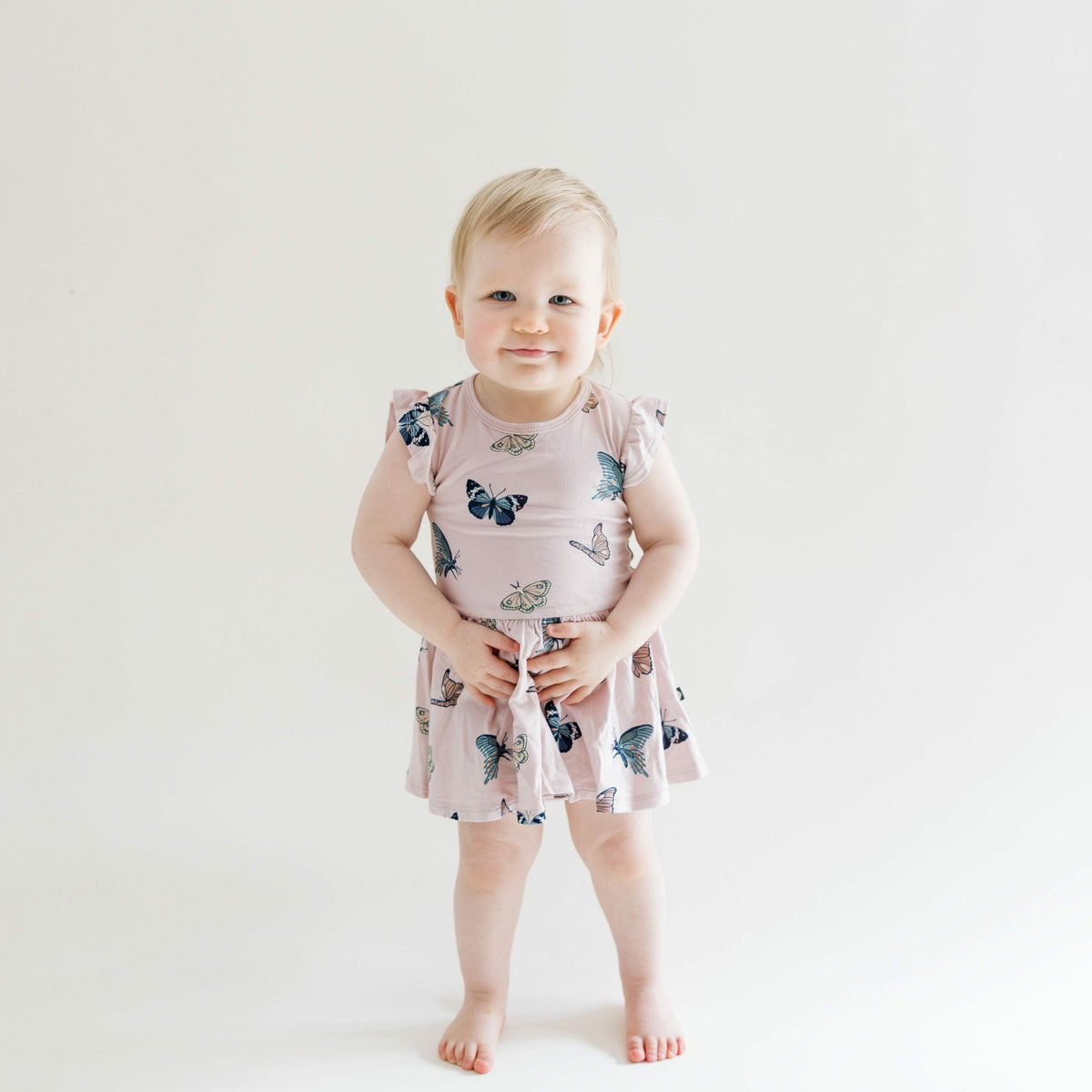 Twirl Bodysuit Dress in Blush Butterfly | Kyte Baby
