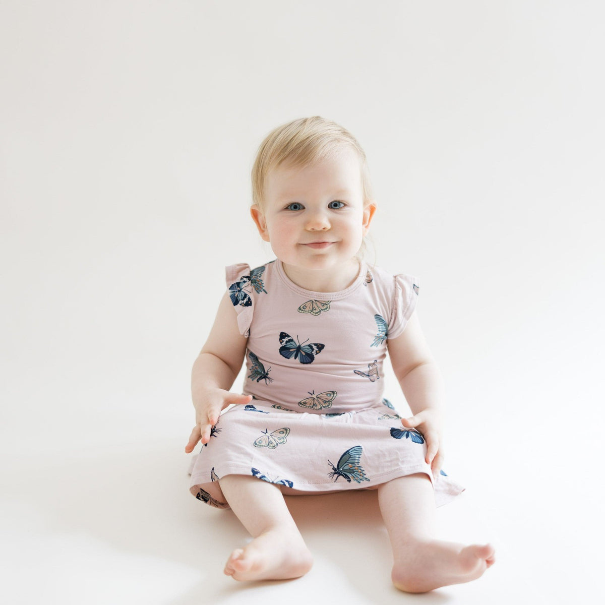 Twirl Bodysuit Dress in Blush Butterfly | Kyte Baby