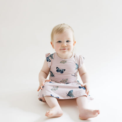 Twirl Bodysuit Dress in Blush Butterfly | Kyte Baby