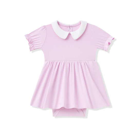 Peter Pan Collar Bodysuit Dress in Thistle | Kyte Baby