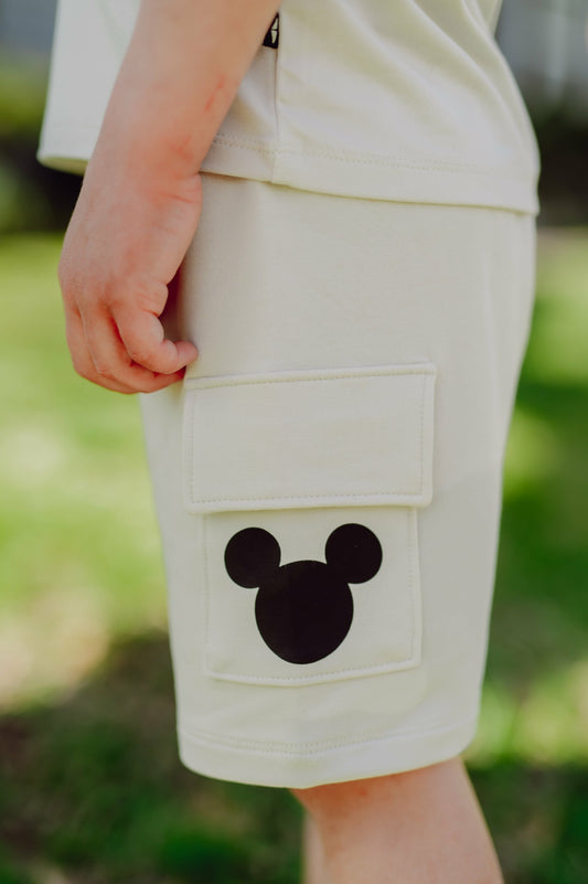 Cargo Short in Mickey Mouse on Ecru | Kyte Baby