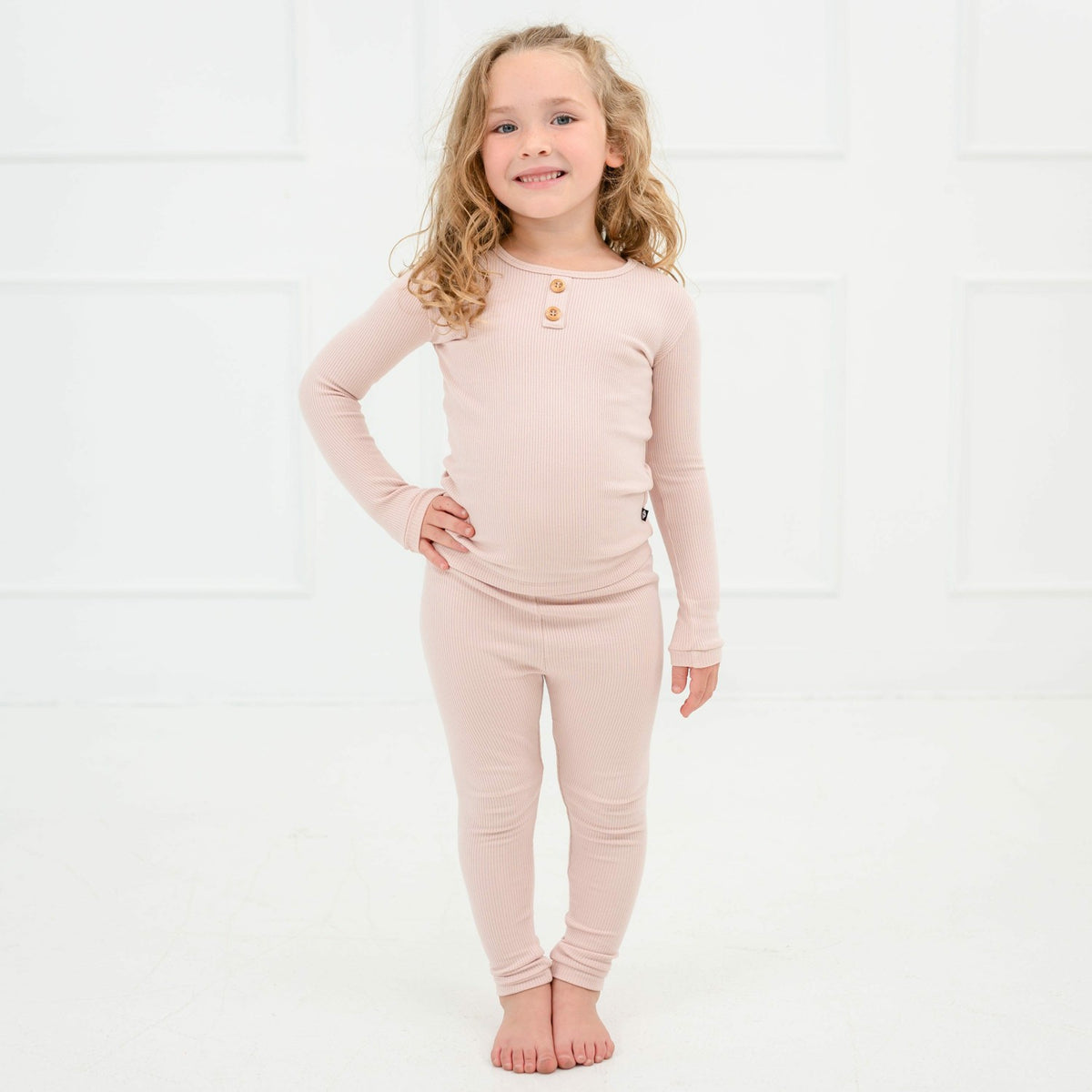 Ribbed Henley Set in Blush | Kyte Baby