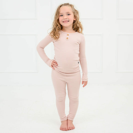 Ribbed Henley Set in Blush | Kyte Baby