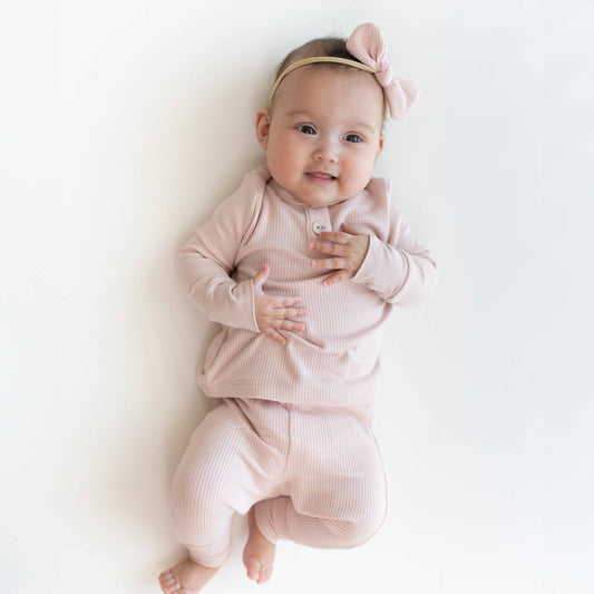 Ribbed Infant Henley Set in Blush | Kyte Baby
