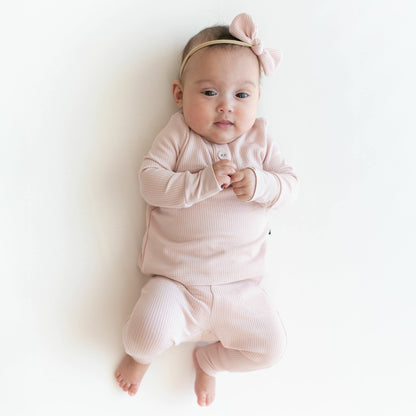 Ribbed Infant Henley Set in Blush | Kyte Baby