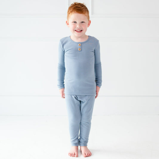 Ribbed Henley Set in Slate | Kyte Baby