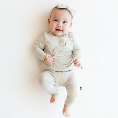 Ribbed Infant Henley Set in Oat | Kyte Baby