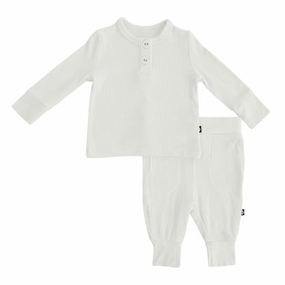 Ribbed Infant Henley Set in Oat | Kyte Baby