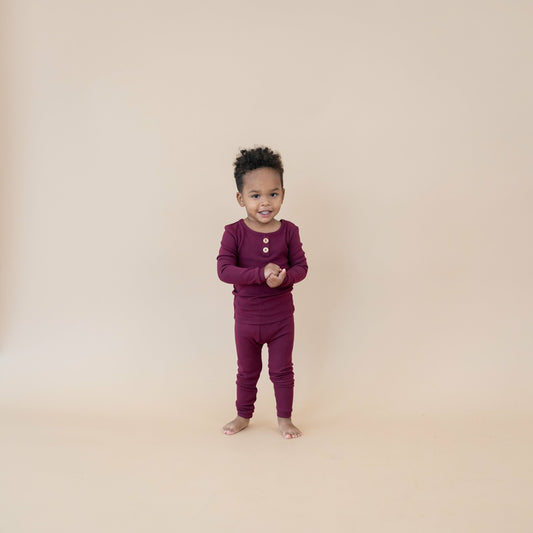 Ribbed Henley Set in Burgundy | Kyte Baby
