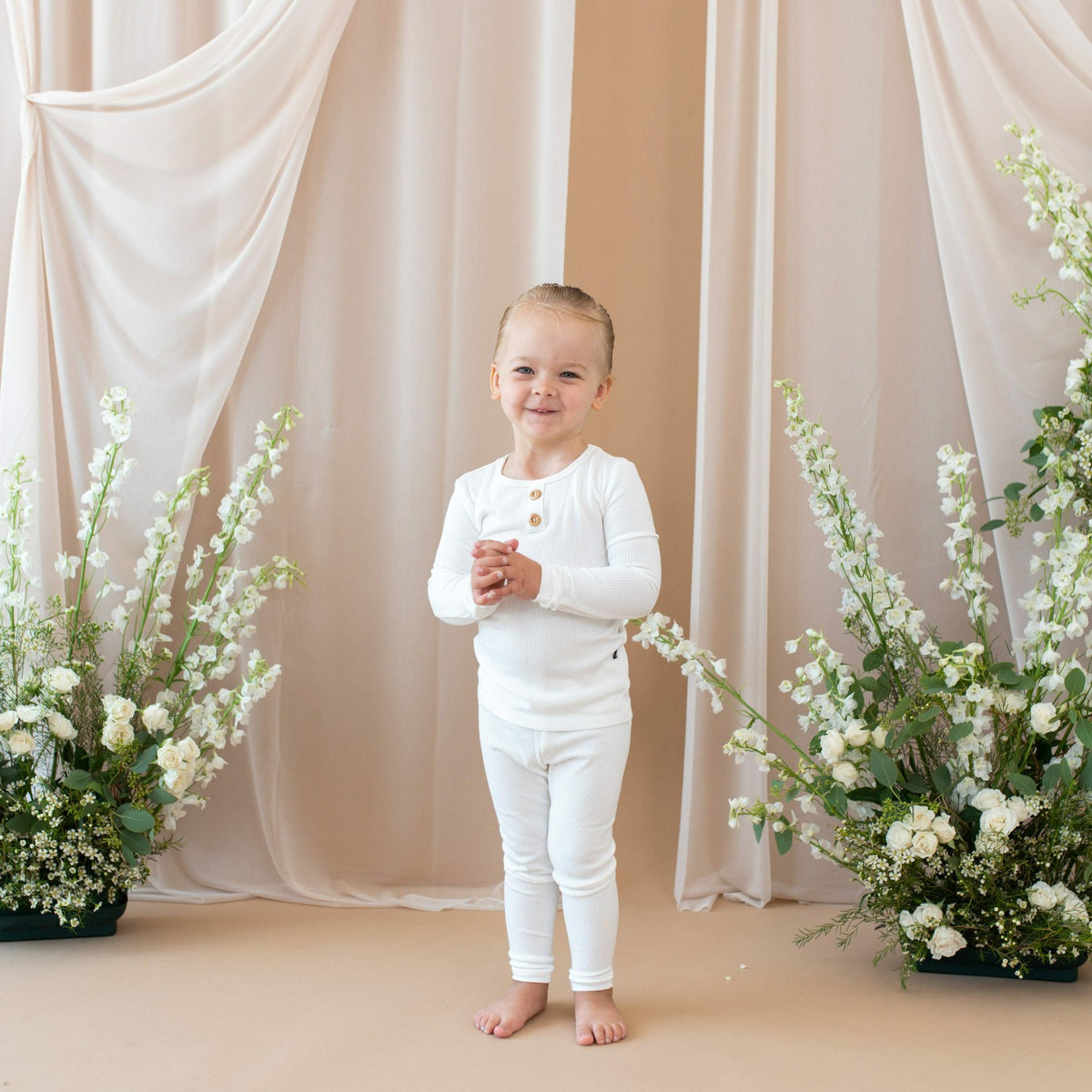 Ribbed Henley Set in Cloud | Kyte Baby