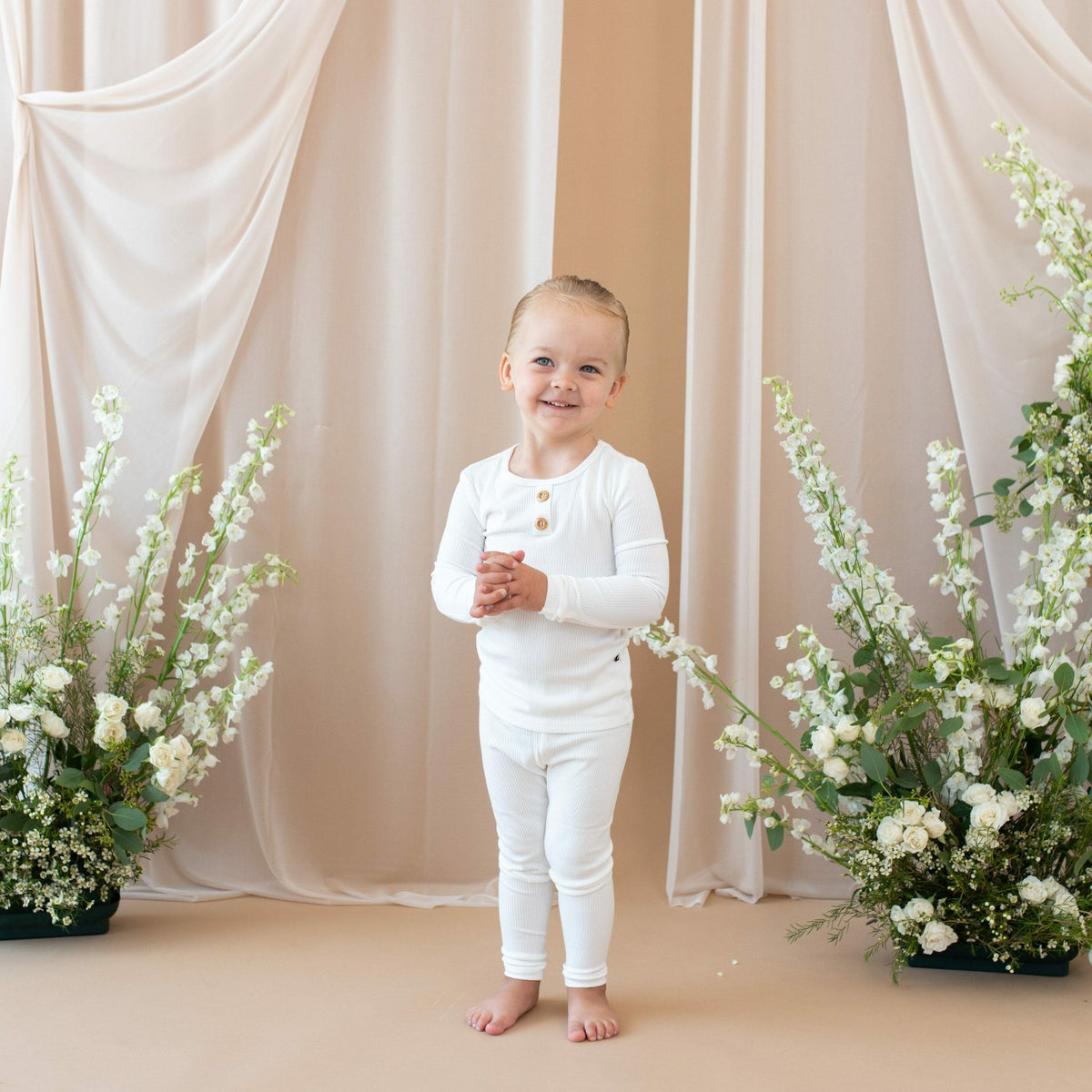 Ribbed Henley Set in Cloud | Kyte Baby