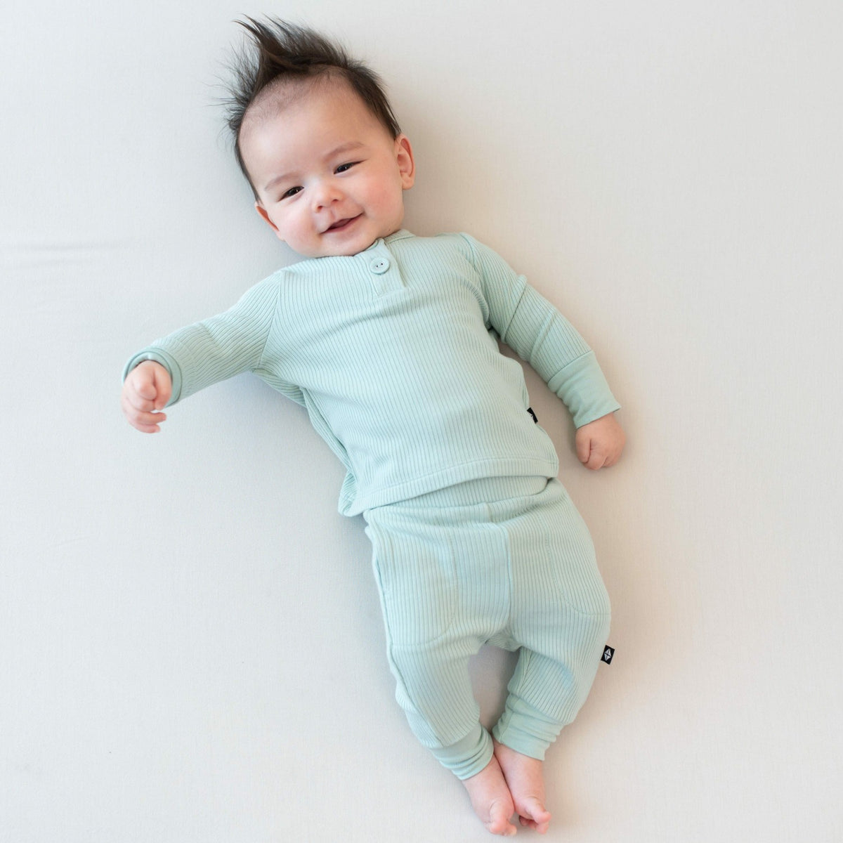 Ribbed Infant Henley Set in Sage | Kyte Baby