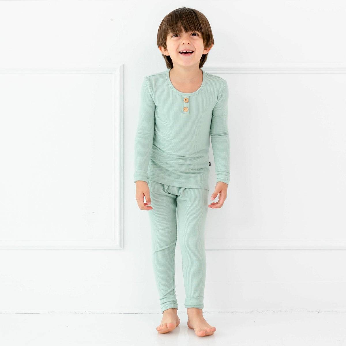 Ribbed Henley Set in Sage | Kyte Baby