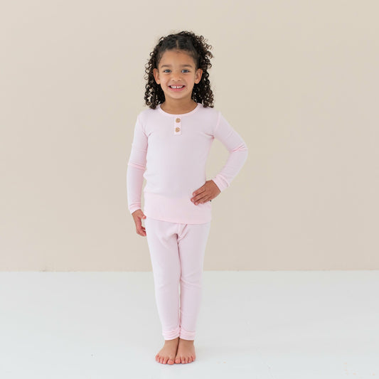 Ribbed Henley Set in Sakura | Kyte Baby