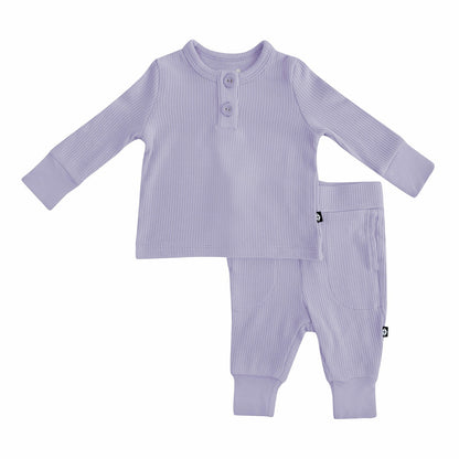 Ribbed Infant Henley Set in Taro | Kyte Baby