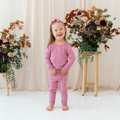 Ribbed Henley Set in Apple Blossom | Kyte Baby