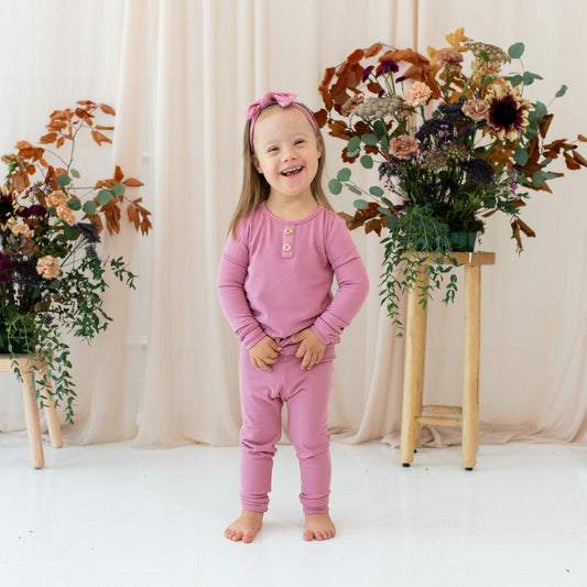 Ribbed Henley Set in Apple Blossom | Kyte Baby