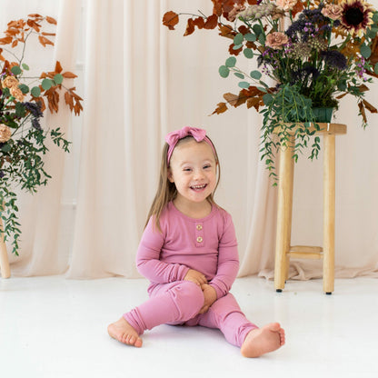 Ribbed Henley Set in Apple Blossom | Kyte Baby