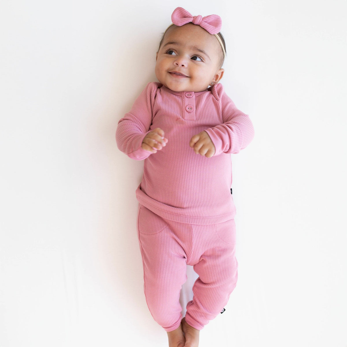 Ribbed Infant Henley Set in Apple Blossom | Kyte Baby