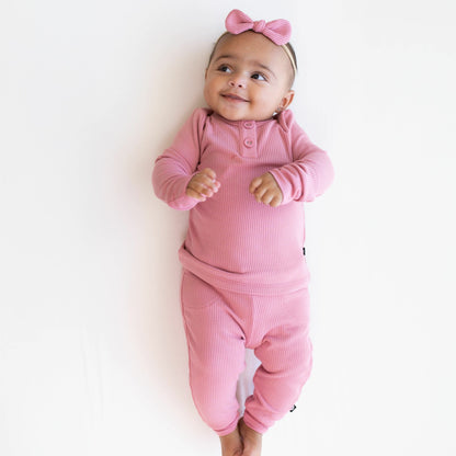 Ribbed Infant Henley Set in Apple Blossom | Kyte Baby