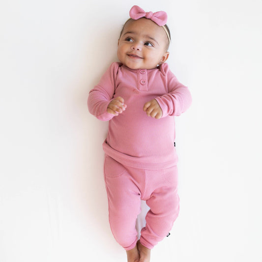 Ribbed Infant Henley Set in Apple Blossom | Kyte Baby