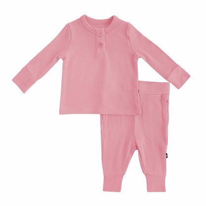 Ribbed Infant Henley Set in Apple Blossom | Kyte Baby