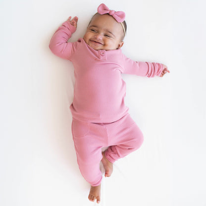 Ribbed Infant Henley Set in Apple Blossom | Kyte Baby