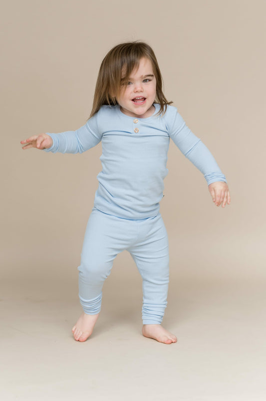 Ribbed Henley Set in Breeze | Kyte Baby