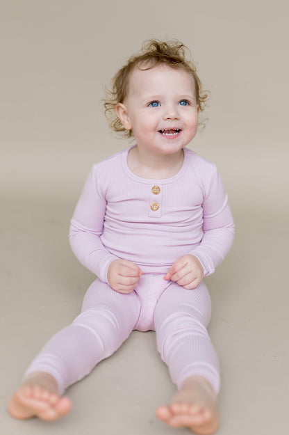 Ribbed Henley Set in Thistle | Kyte Baby
