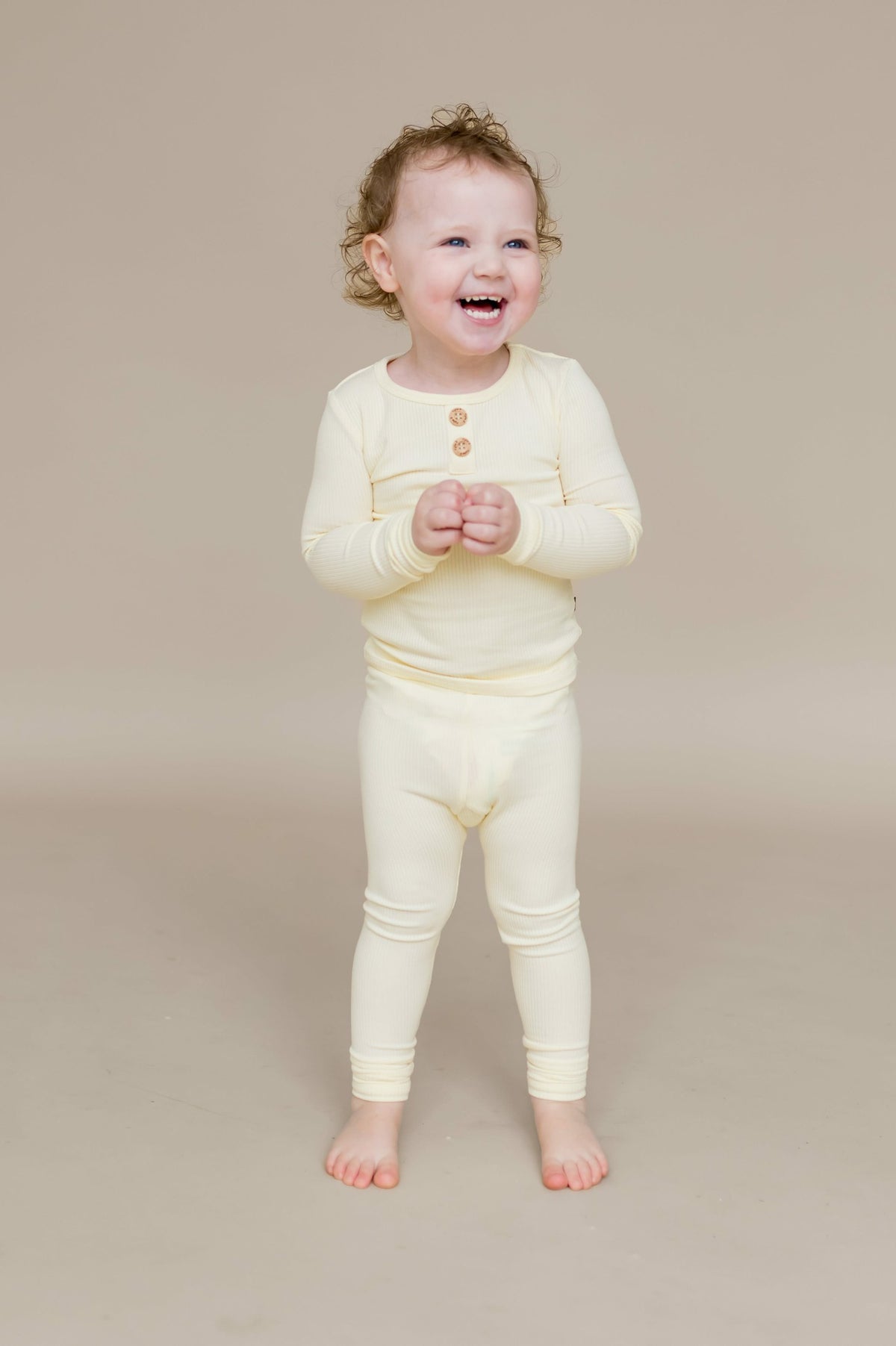 Ribbed Henley Set in Chamomile | Kyte Baby