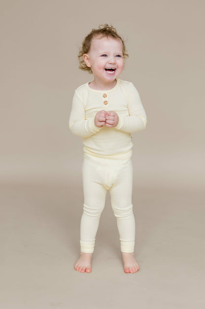 Ribbed Henley Set in Chamomile | Kyte Baby