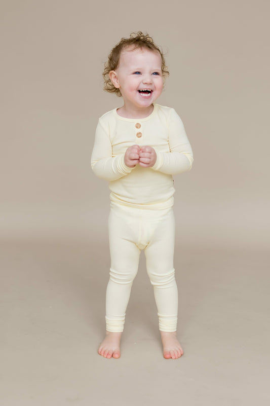Ribbed Henley Set in Chamomile | Kyte Baby