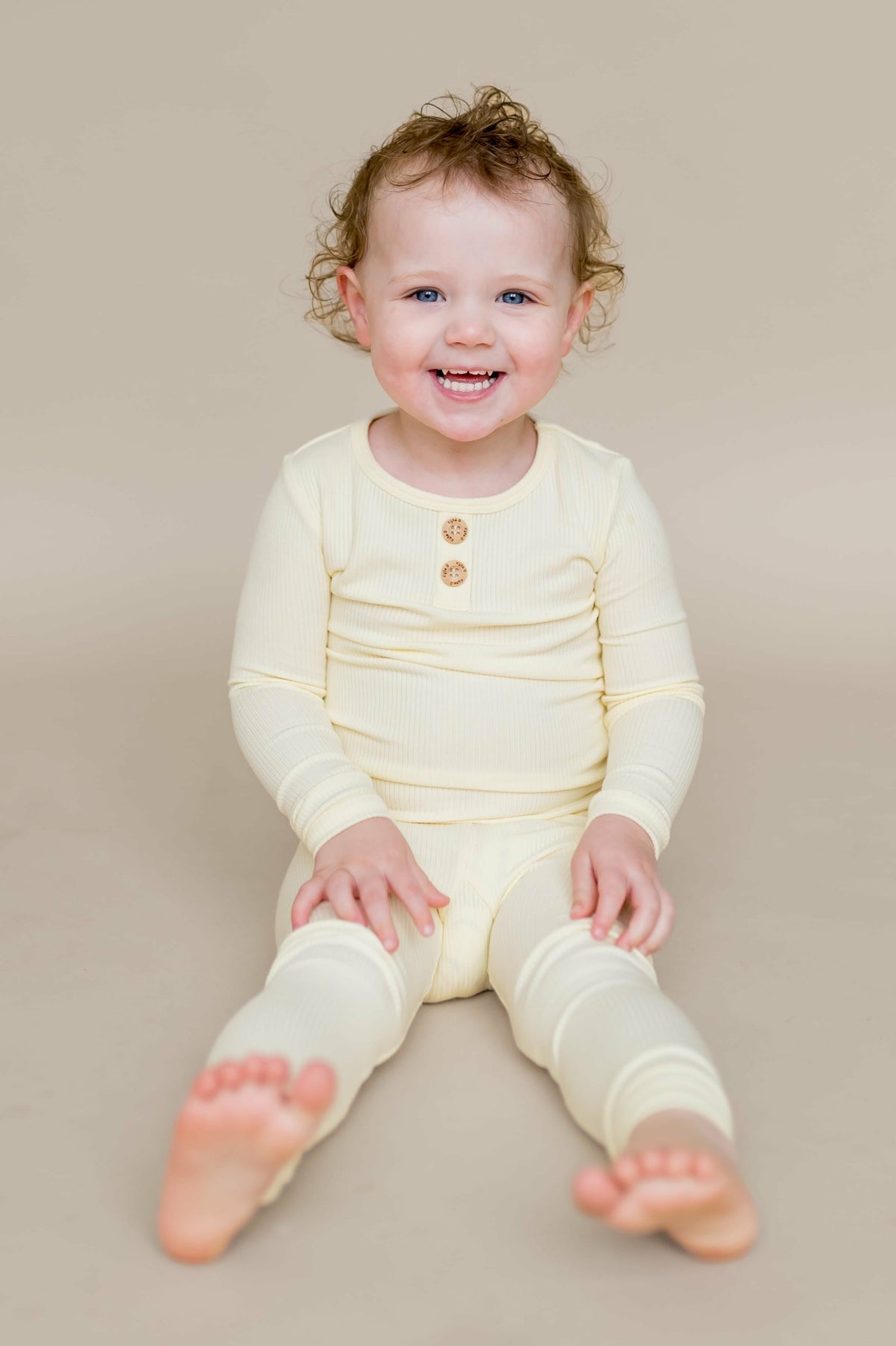 Ribbed Henley Set in Chamomile | Kyte Baby