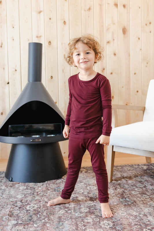 Long Sleeve Pajamas in Burgundy | Kyte Baby