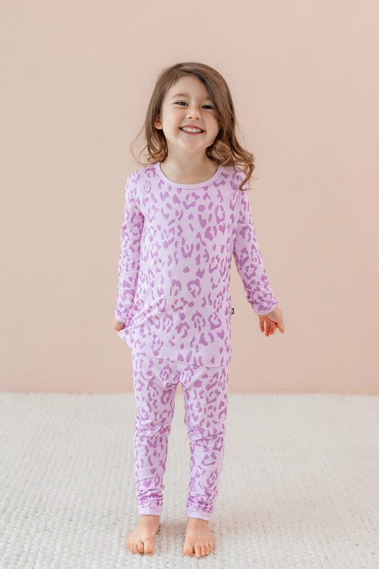 Long Sleeve Pajamas in Thistle Leopard | Kyte Baby