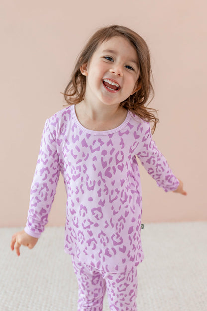 Long Sleeve Pajamas in Thistle Leopard | Kyte Baby