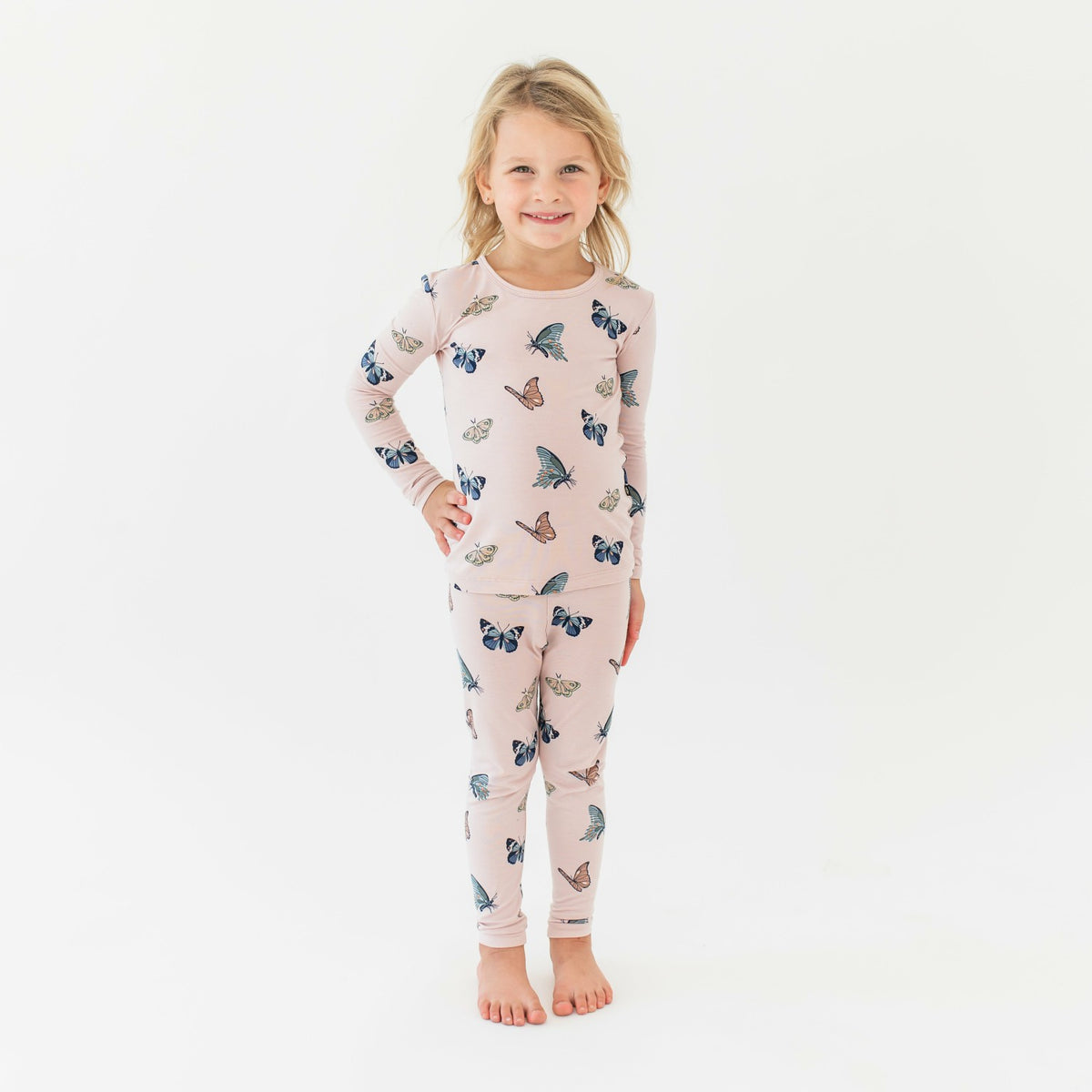 Long Sleeve Pajamas in Blush Butterfly | Kyte Baby