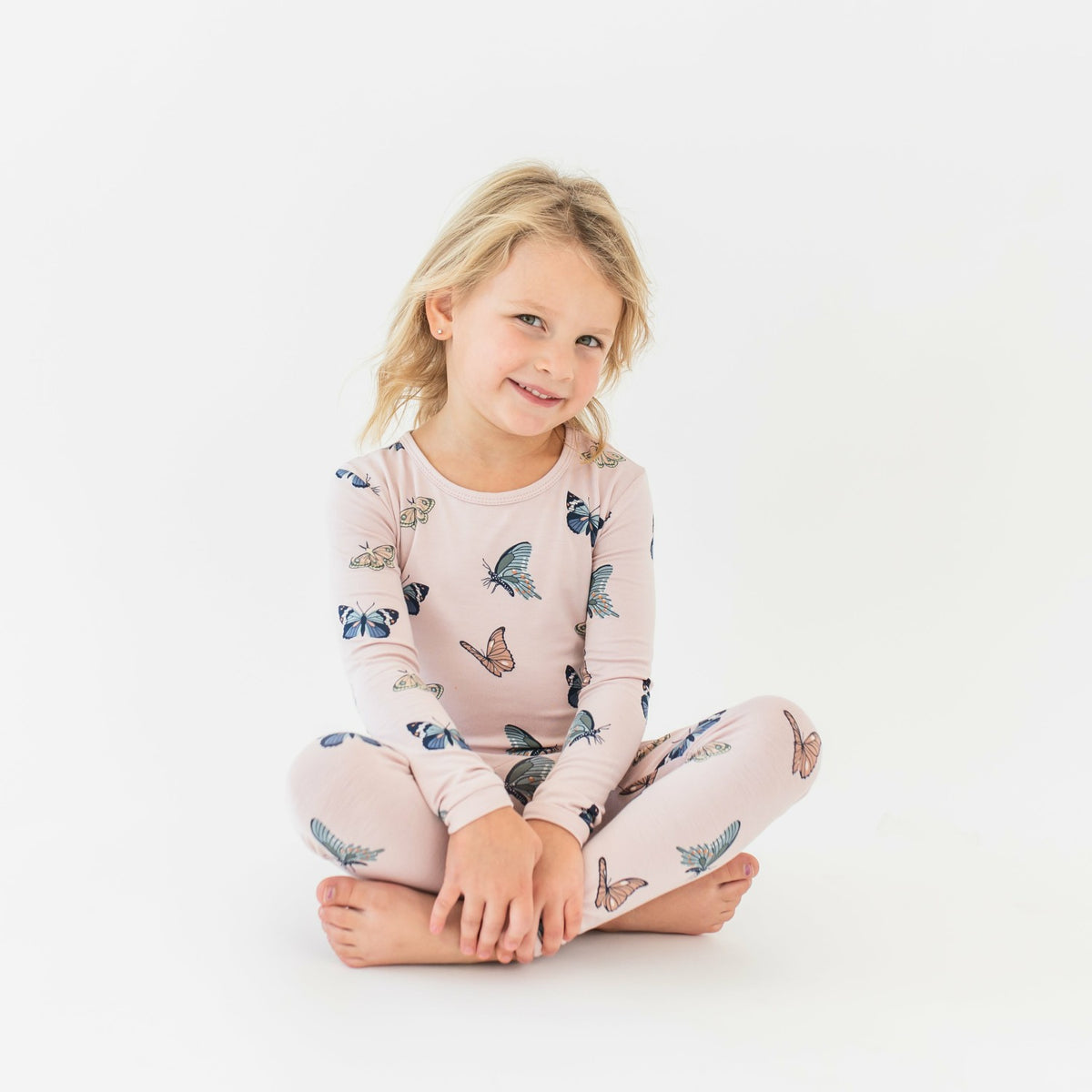 Long Sleeve Pajamas in Blush Butterfly | Kyte Baby