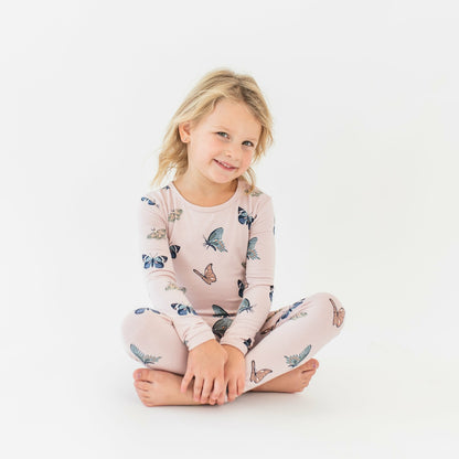 Long Sleeve Pajamas in Blush Butterfly | Kyte Baby