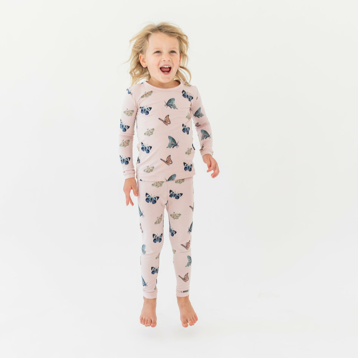 Long Sleeve Pajamas in Blush Butterfly | Kyte Baby