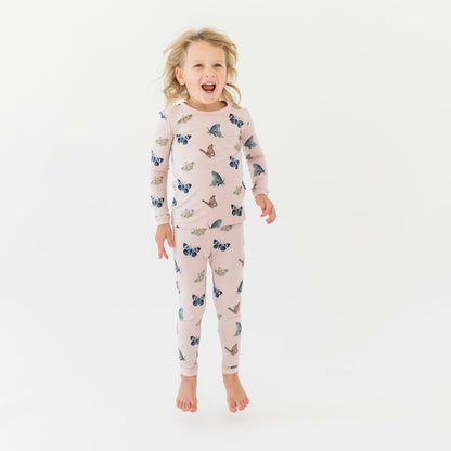 Long Sleeve Pajamas in Blush Butterfly | Kyte Baby