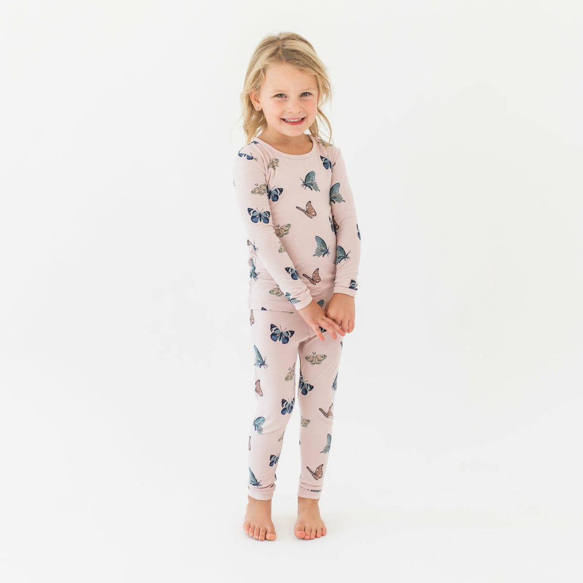 Long Sleeve Pajamas in Blush Butterfly | Kyte Baby