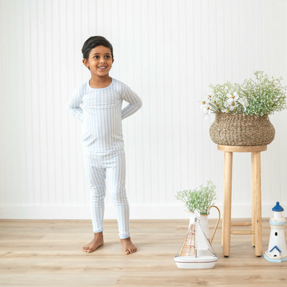 Long Sleeve Pajamas in Small Mist Stripe | Kyte Baby
