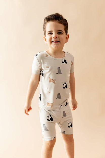 Short Sleeve Pajamas in Fluffy Cat | Kyte Baby