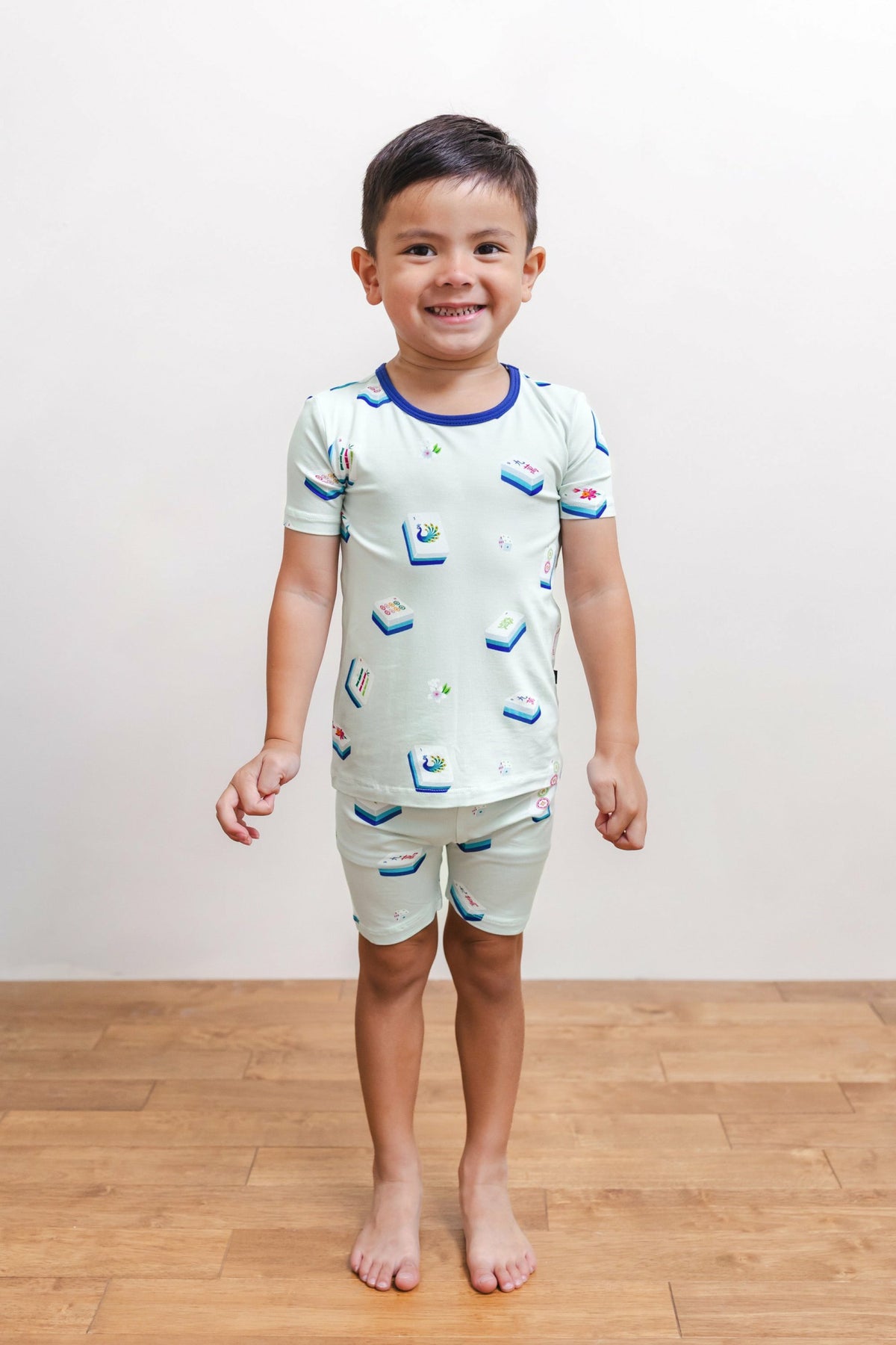 Short Sleeve Pajamas in Dew Mahjong | Kyte Baby
