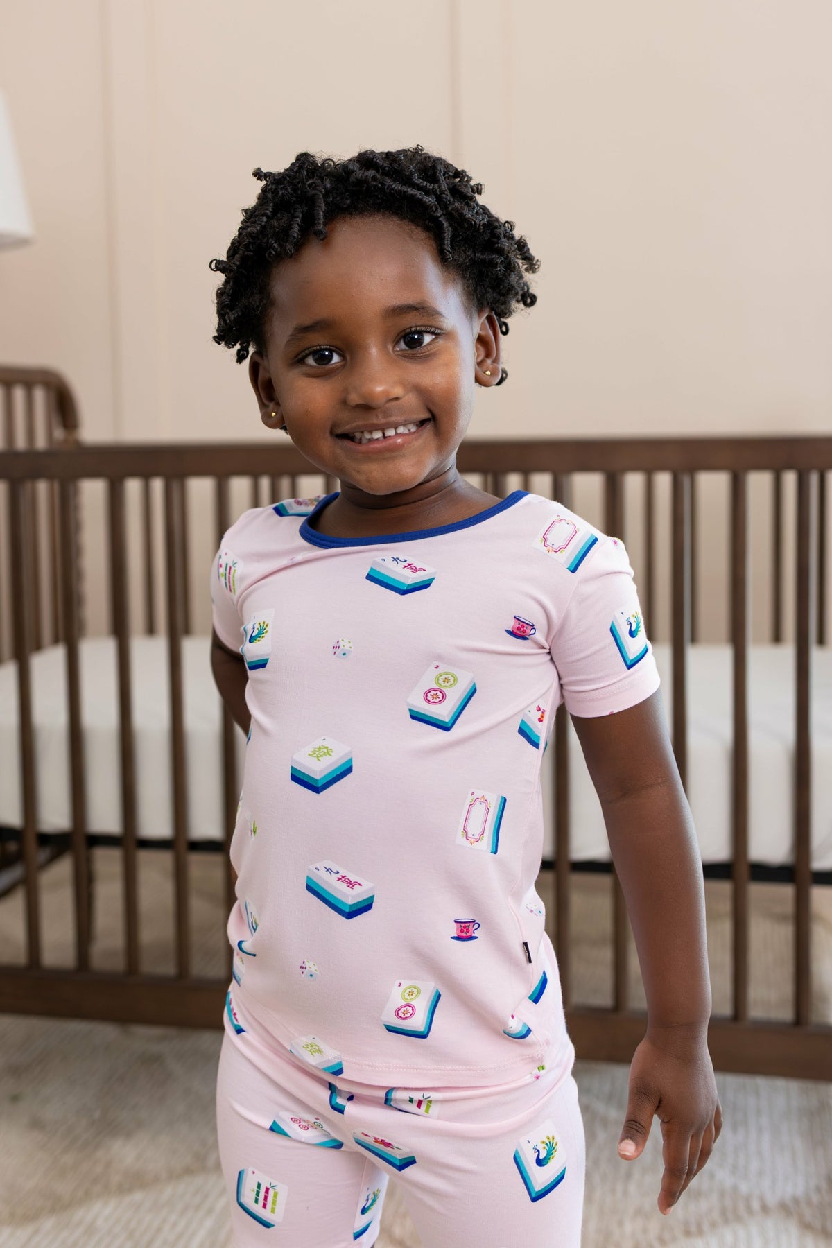 Short Sleeve Pajamas in Sakura Mahjong | Kyte Baby