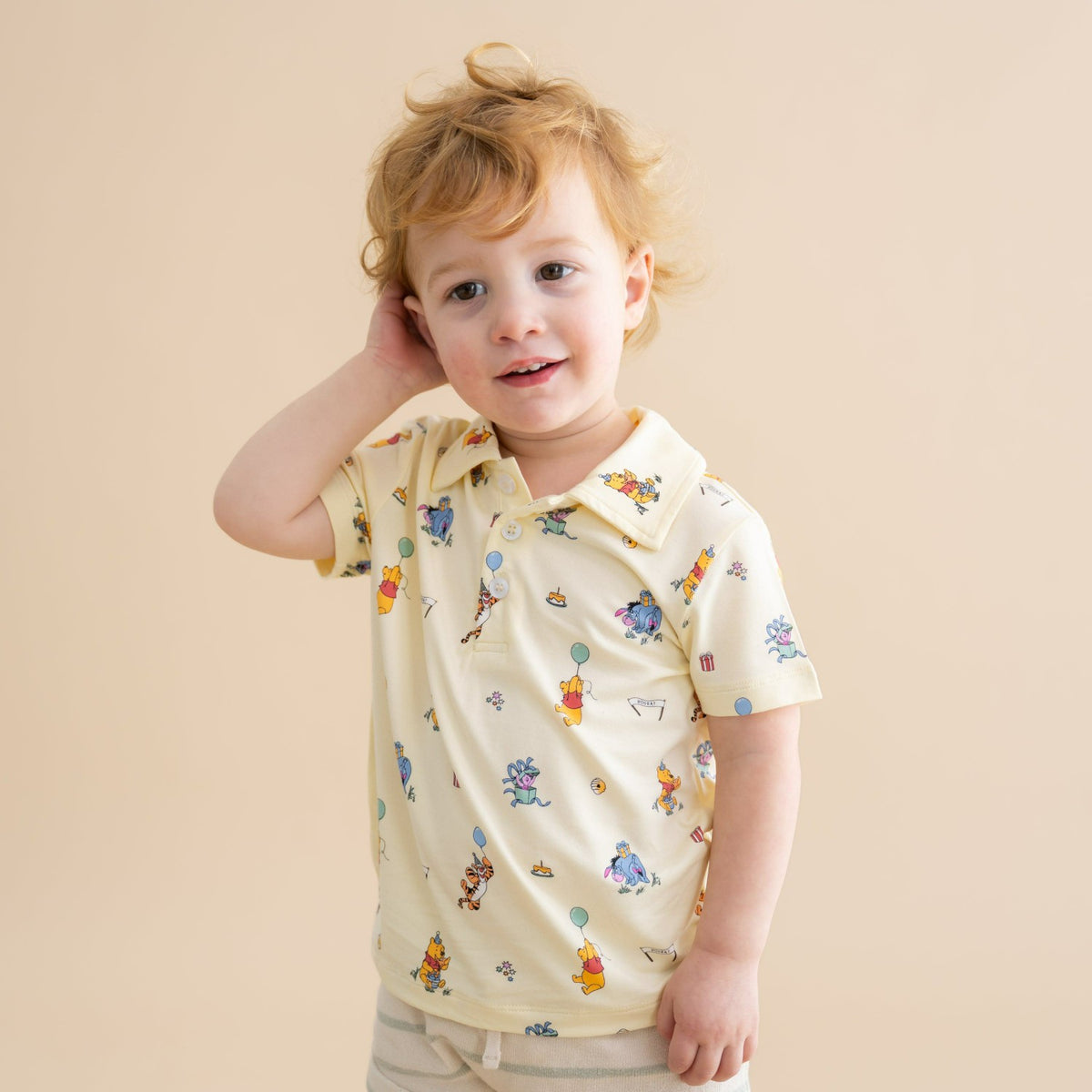 Toddler Short Sleeve Polo in Winnie the Pooh Celebration | Kyte Baby