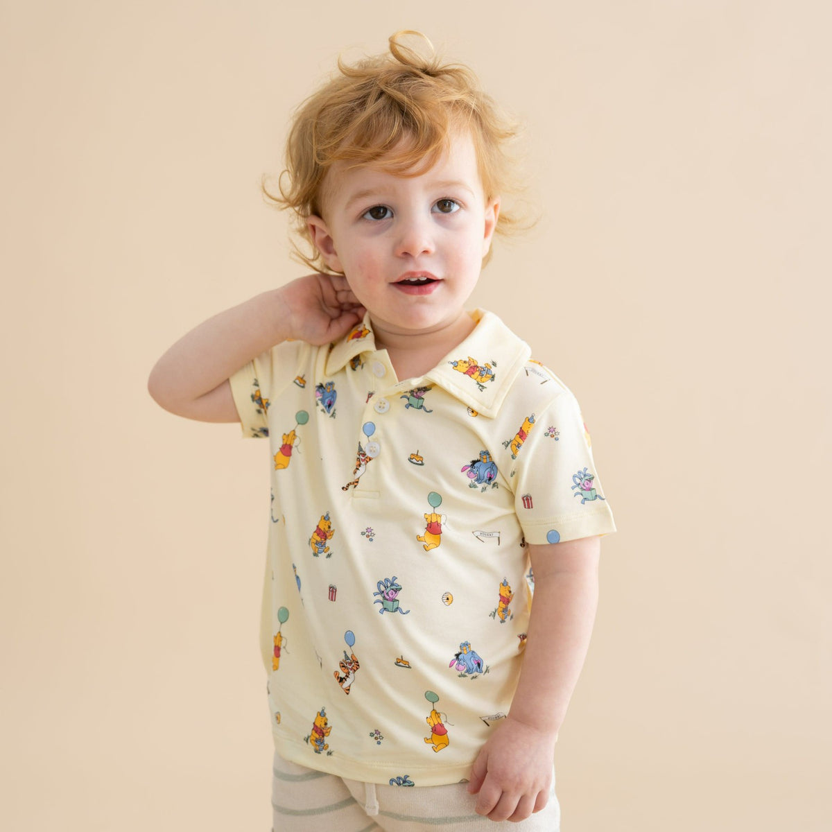 Toddler Short Sleeve Polo in Winnie the Pooh Celebration | Kyte Baby