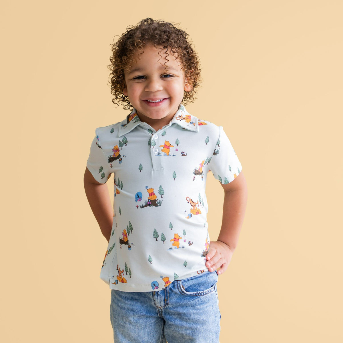 Toddler Short Sleeve Polo in Winnie the Pooh Hundred Acre Wood | Kyte Baby