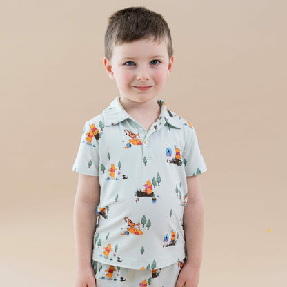 Toddler Short Sleeve Polo in Winnie the Pooh Hundred Acre Wood | Kyte Baby